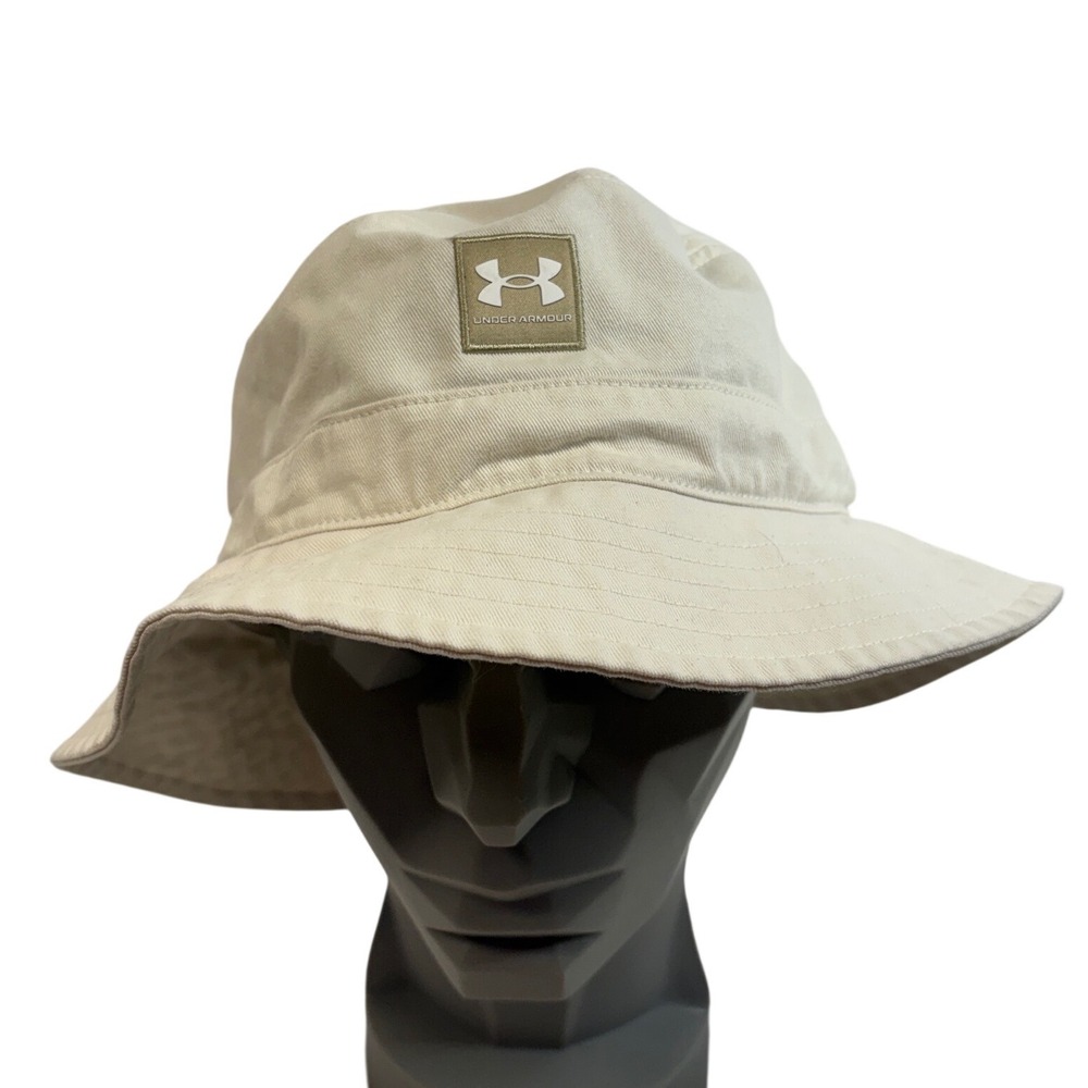Under Armour Mens Bucket Hat Cream White Cotton Twill Sun Hat L/XL RN 96510